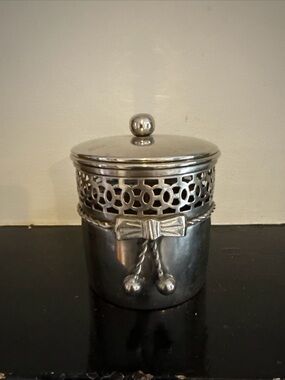 Vintage Decorative Silver plated  Lidded Trinket Jar with Bow Detail